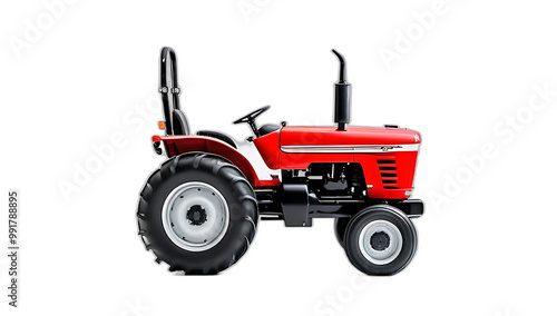 modern red tractor wheels white background