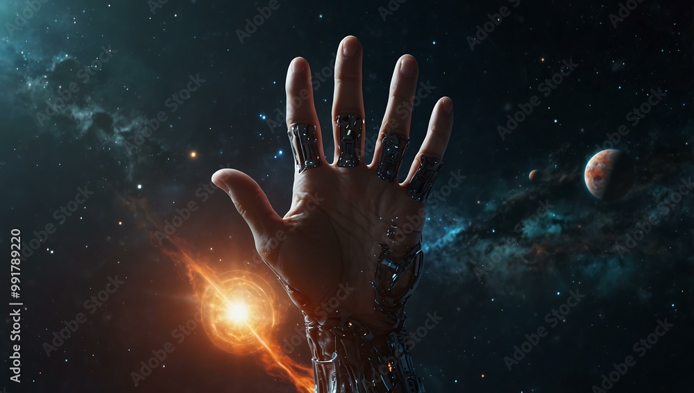 Sci-fi composition with a large hand in space. Sci-fi composition with a large hand in space.