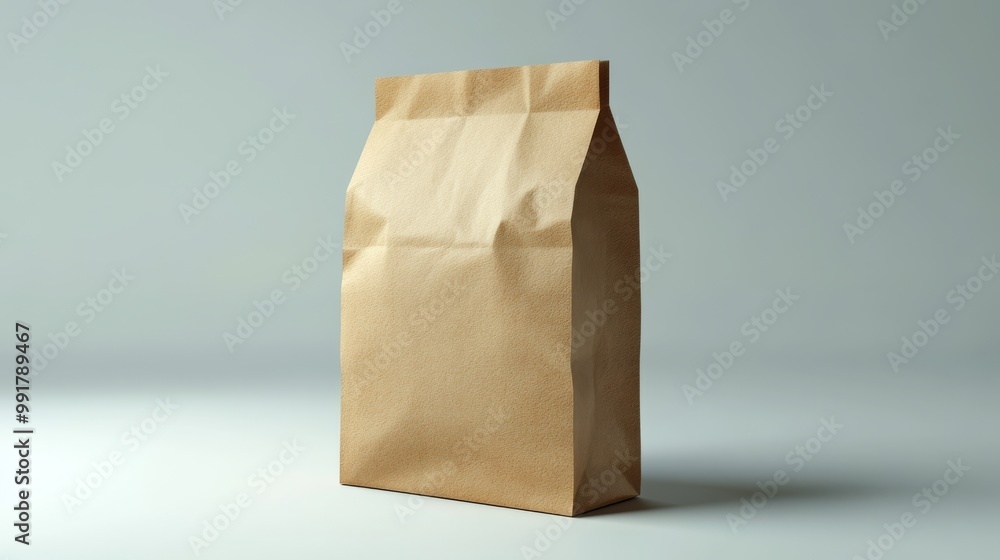 A lifelike, brown paper bag for coffee, food, or other items, created using 3D modeling. A lifelike, brown paper bag for coffee, food, or other items, created using 3D modeling.