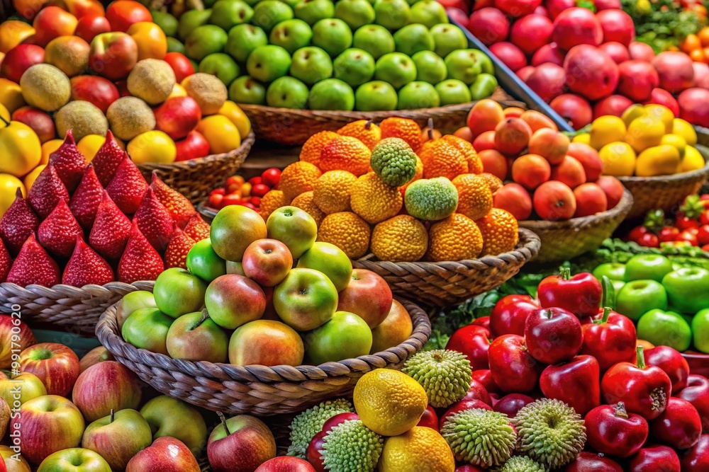 Vibrant Display of Fresh Fruits from China Including Apples, Pears, and Exotic Varieties on Market Stand Vibrant Display of Fresh Fruits from China Including Apples, Pears, and Exotic Varieties on Market Stand