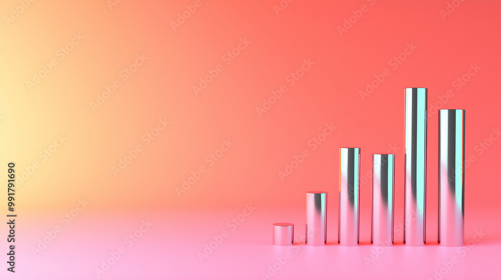 A sleek arrangement of 3D bars in various heights and hues, standing in sharp contrast against a pale pastel coral background, symbolizing financial growth A sleek arrangement of 3D bars in various heights and hues, standing in sharp contrast against a pale pastel coral background, symbolizing financial growth