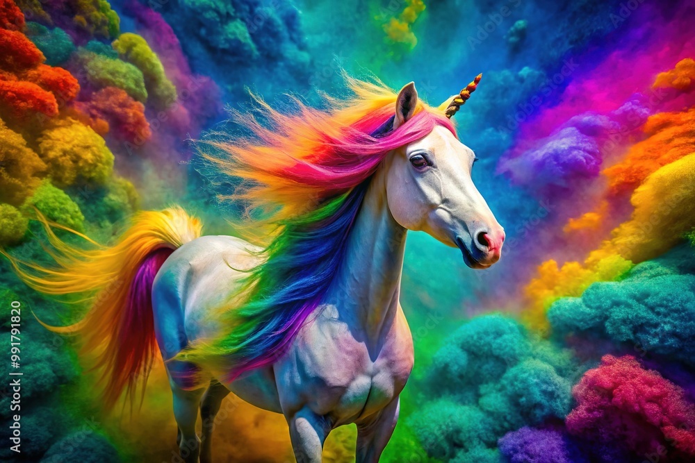 Fototapeta premium Vibrant Rainbow Unicorn Colors Blending in Abstract Artistic Background for Creative Projects
