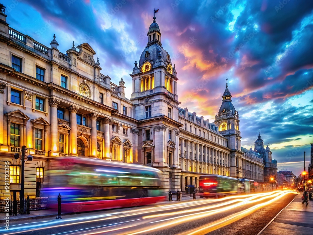 Obraz premium Whitehall Terminal in London with Historic Architecture and Modern Transportation Elements Visible