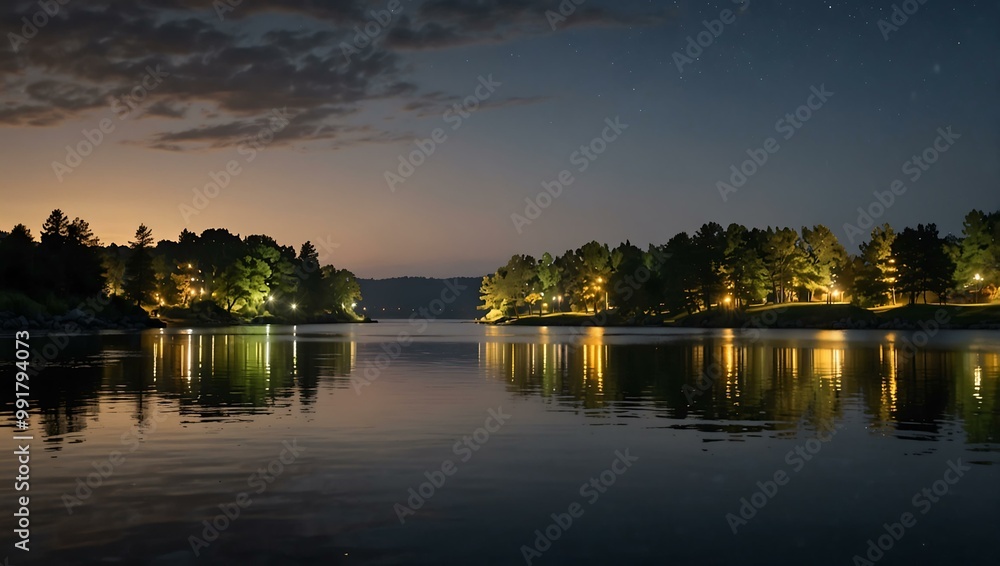 Shimmering lights reflecting on water, peaceful scene. Shimmering lights reflecting on water, peaceful scene.