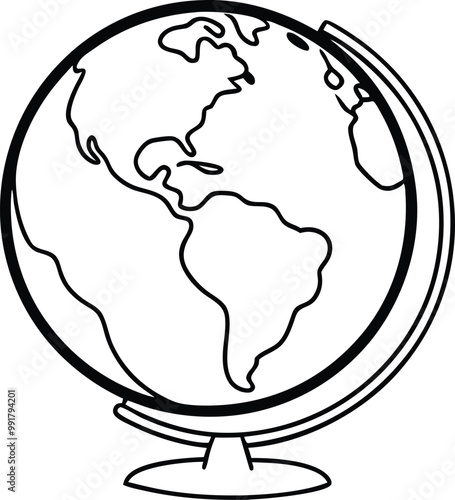 Globe and World Map Silhouette Icon - Transparent Background