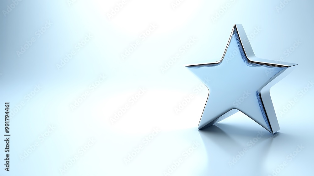 Obraz premium A single silver star on a light blue background.