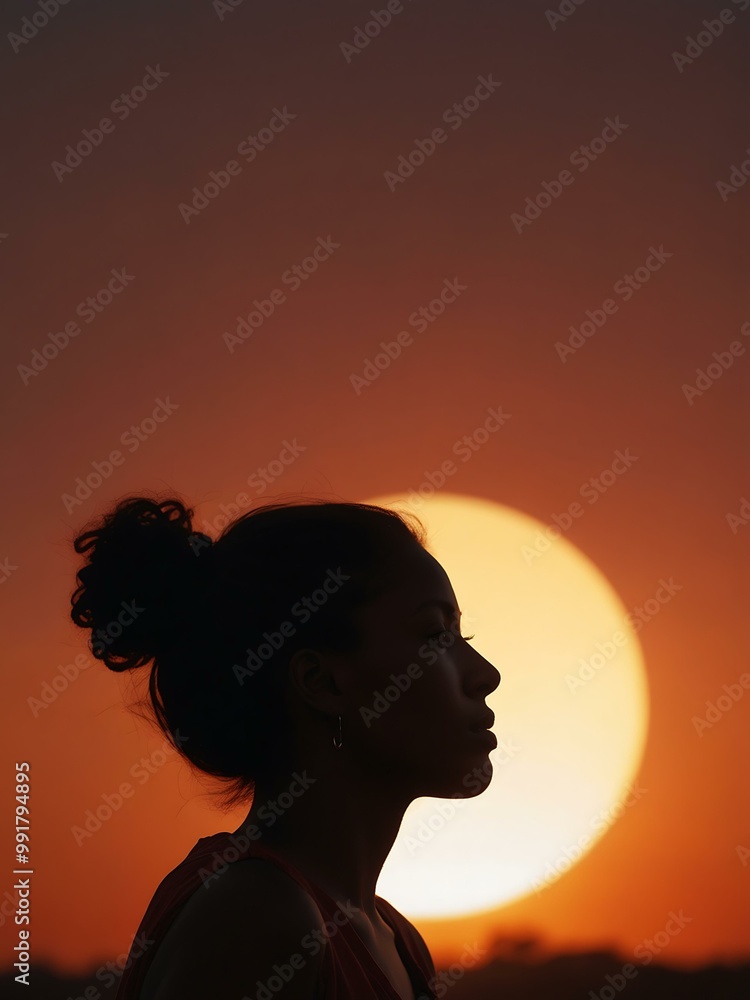 Silhouette of a girl against a red sun. Silhouette of a girl against a red sun.