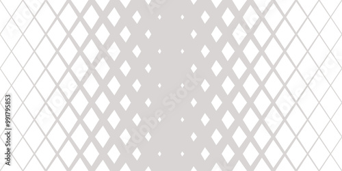 Vector geometric seamless pattern with crystals, rhombuses, diamonds, grid. Halftone gradient transition effect. Trending minimal background. Abstract gray and white texture. Repeating modern design
