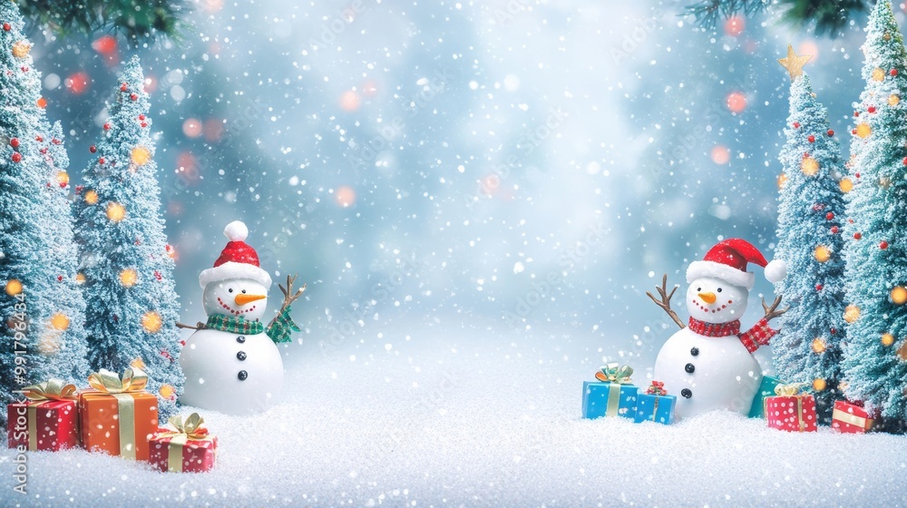 Festive Christmas Banner with Snow, Presents, and Colorful Decorations Festive Christmas Banner with Snow, Presents, and Colorful Decorations