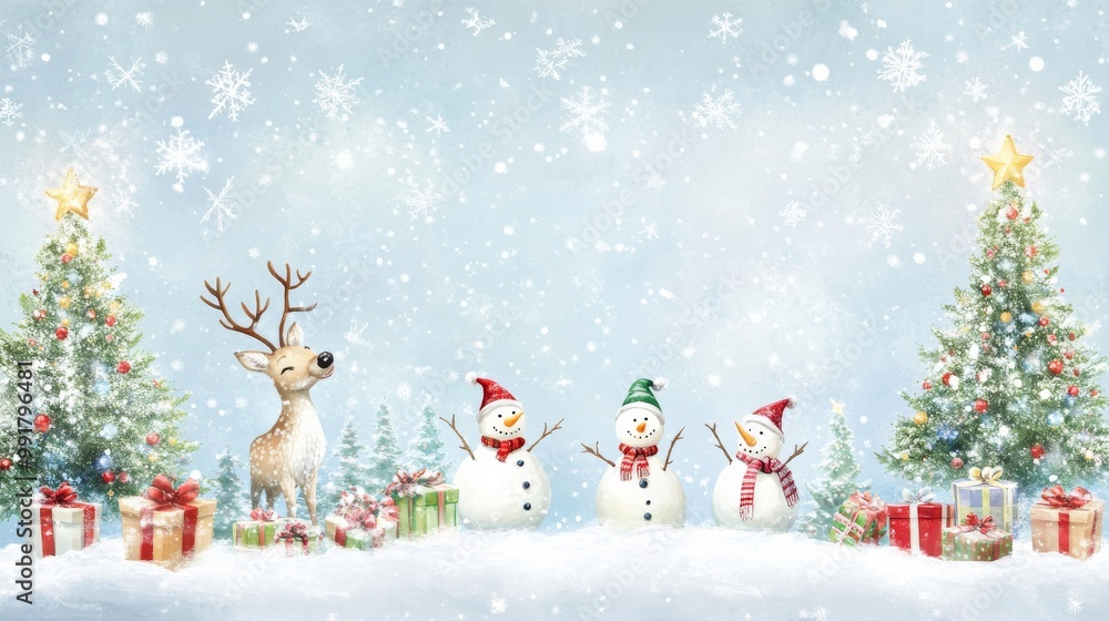 Fototapeta premium Charming Winter Wonderland Christmas Banner with Blank Copy Space