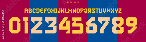 Retro sports typography, angular geometric display style, bold and powerful font for sports branding, jersey numbers, team merchandise. Vector typeset