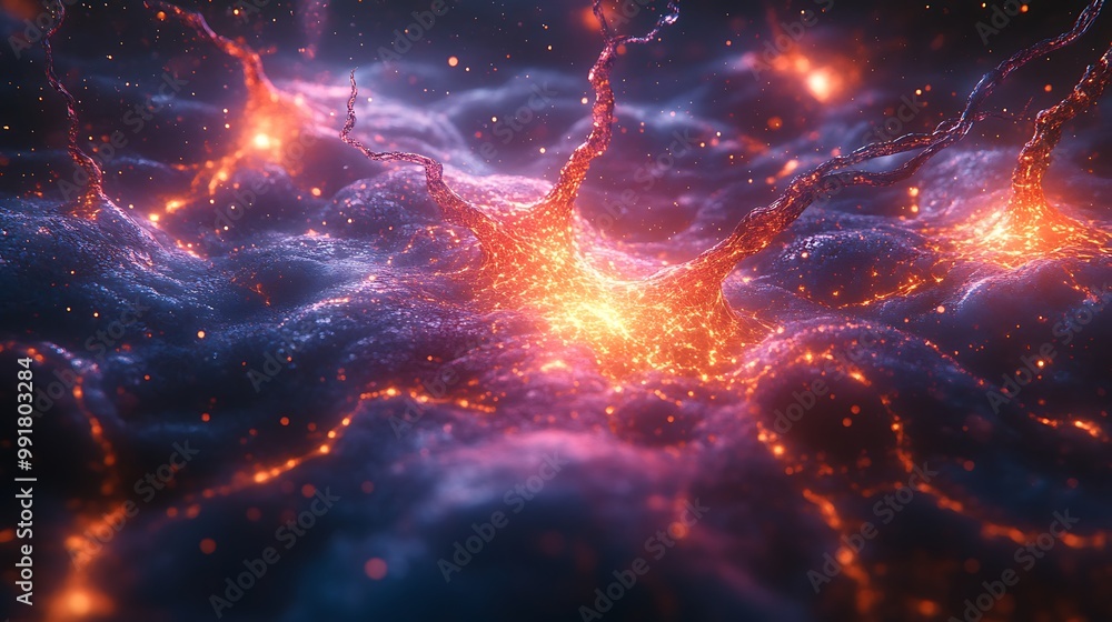 Fototapeta premium Abstract glowing neuron cell with spark effect.