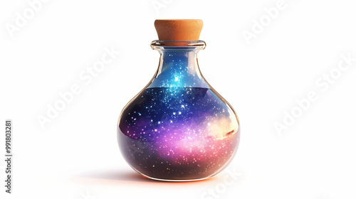 Magic potion in glass bottle on white background. Magic Potion. Illustration