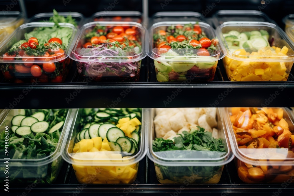 Ready to eat vegetable salads in plastic boxes Ready to eat vegetable salads in plastic boxes