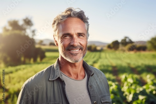 Portrait of a smiling middle aged Caucasian man on farm