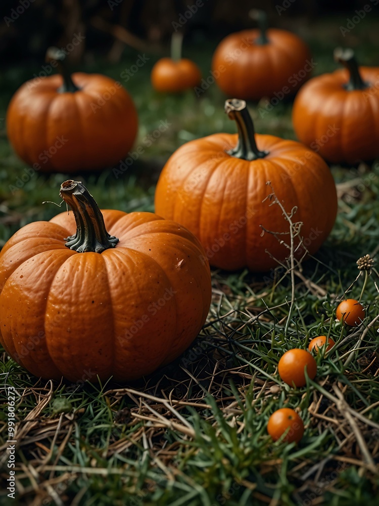 Spooky Halloween scene with pumpkins and spider web. Spooky Halloween scene with pumpkins and spider web.