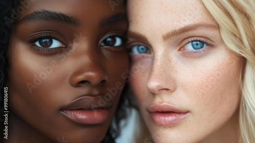 Diverse beauty in a close-up portrait of two women showcasing different ethnicities and features