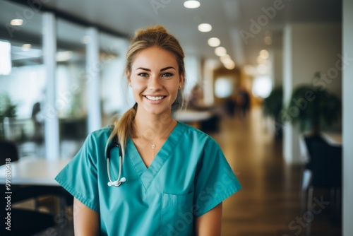 Free Download Portrait of a young nurse in scrubs at hospital - GFXLoad