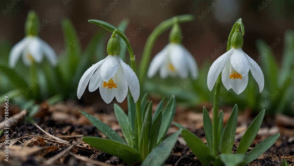 Spring snowdrop flowers blooming outdoors. Spring snowdrop flowers blooming outdoors.