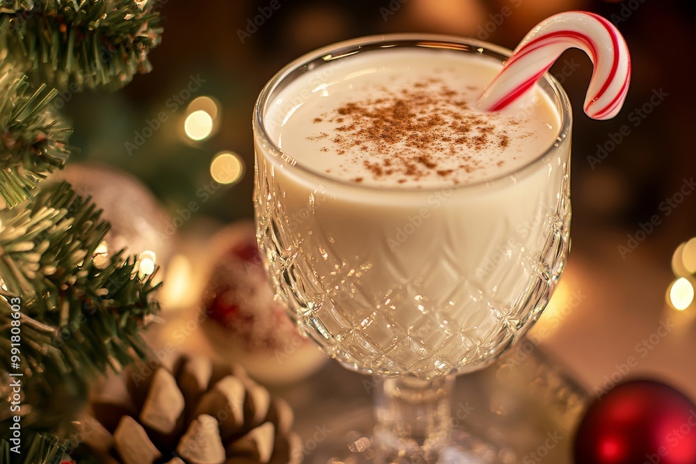 Rich Eggnog Sprinkled with Nutmeg and Cinnamon in a Crystal Glass Rich Eggnog Sprinkled with Nutmeg and Cinnamon in a Crystal Glass