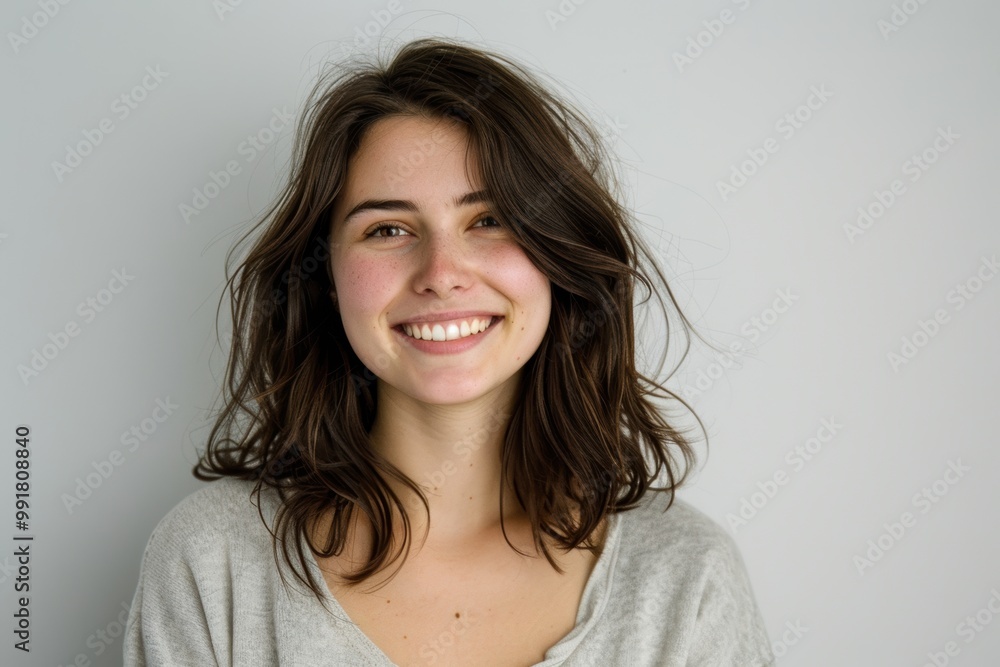 Beautiful brunette woman with dark brown hair, wellness and beauty on white background. Beautiful brunette woman with dark brown hair, wellness and beauty on white background.