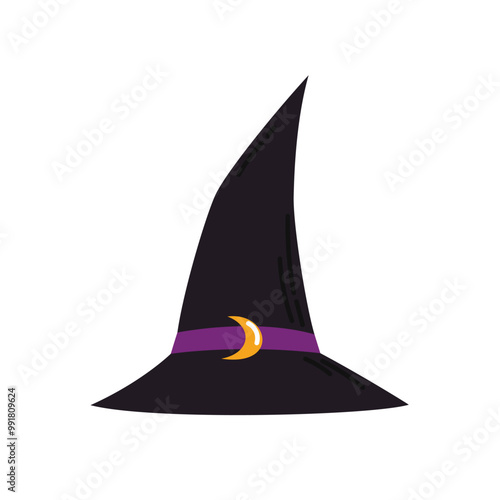 A witch's hat. Part of a witch costume. Flat style vector illustration isolated on white background