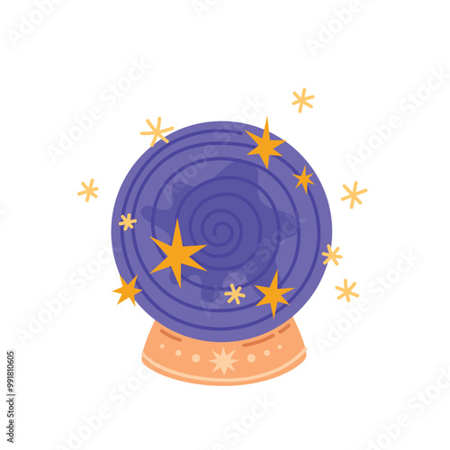 Magic fortune telling ball. Witch's instrument for predictions. Flat style vector illustration isolated on white background