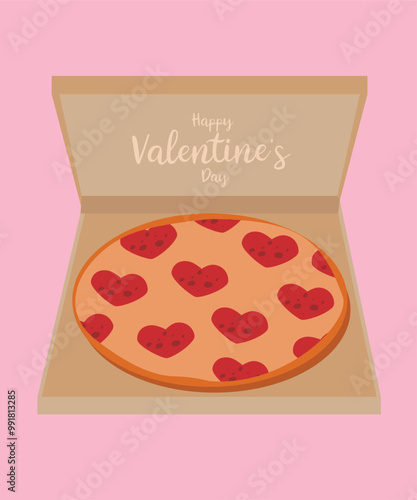 Happy Valentine's Day  Illustration with Box At Pizza and Pepperoni Taste