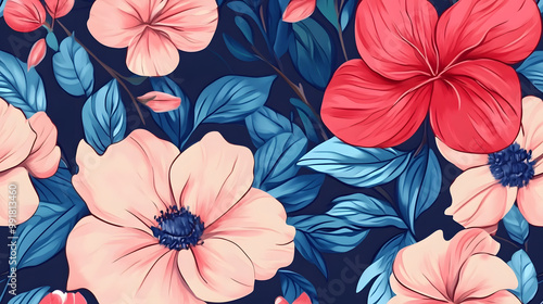 Wallpaper Mural Hand-painted realistic floral  pattern background Torontodigital.ca