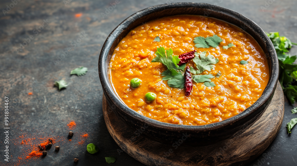 copy space, stockphoto, Masoor Dal Tadka dish. Delicious flavorful, healthy Indian lentil curry made with red lentils. Typical traditional Indian meal. copy space, stockphoto, Masoor Dal Tadka dish. Delicious flavorful, healthy Indian lentil curry made with red lentils. Typical traditional Indian meal.