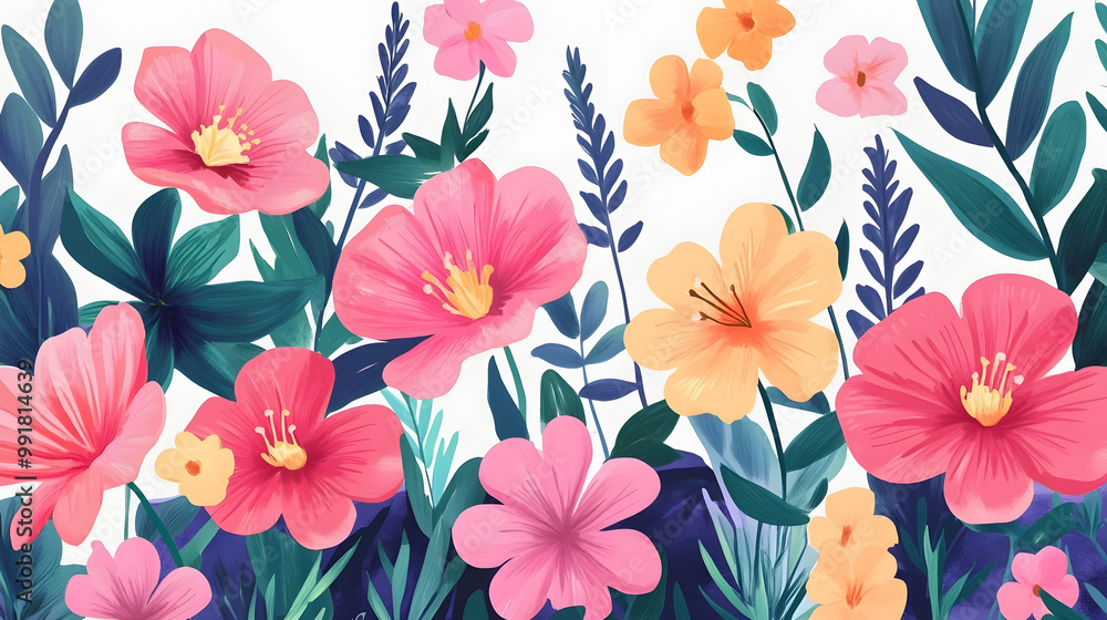 Hand-painted realistic floral pattern background Hand-painted realistic floral pattern background