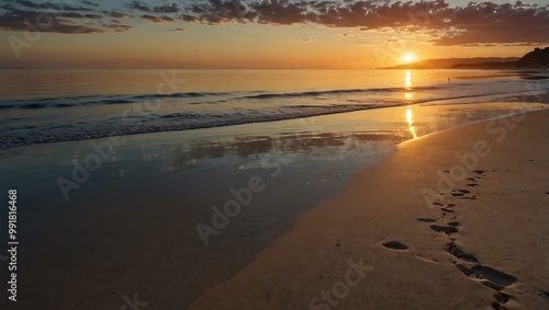 Wallpaper Mural Sunset hues reflected on a tranquil shoreline with soft sand. Torontodigital.ca