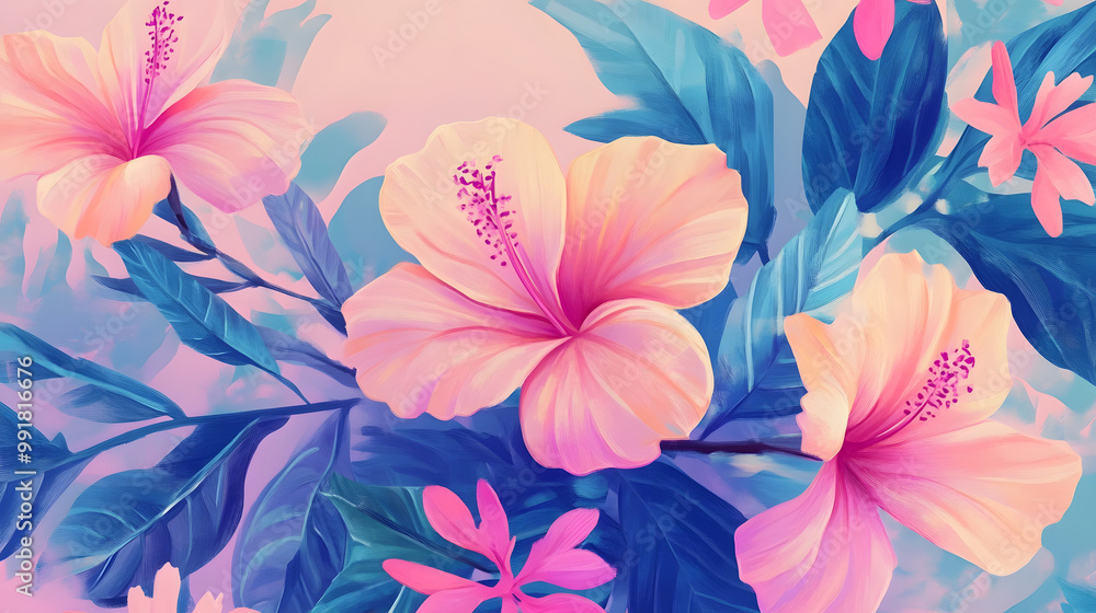 Hand-painted realistic floral pattern background Hand-painted realistic floral pattern background