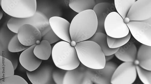 Abstract Monochromatic Flower Petals, 3D Render, Black and White, Flower, Abstract, Monochrome