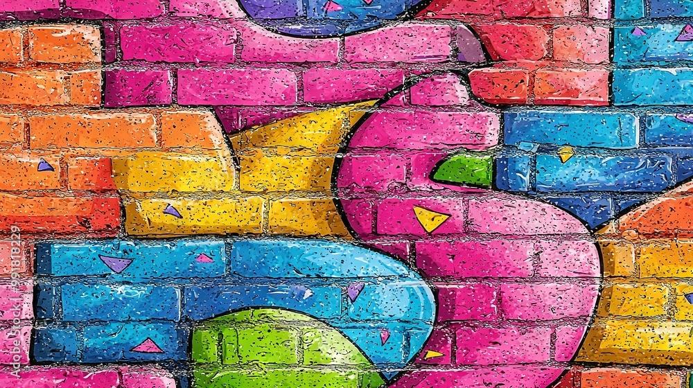 A detailed photograph of a brick wall featuring paintings of two elephants in various shades, one pink and the other blue, with a third elephant in a more subdued shade of A detailed photograph of a brick wall featuring paintings of two elephants in various shades, one pink and the other blue, with a third elephant in a more subdued shade of
