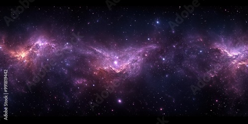 360 degree fantasy space nebula. Giant interstellar cloud with stars, equirectangular projection, environment map. HDRI spherical panorama