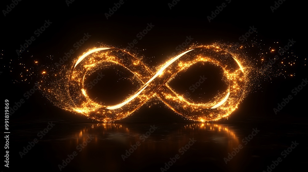 gold infinity symbol made of glowing particles on a black background design gold infinity symbol made of glowing particles on a black background design