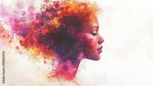 Watercolor Splashes of Color Encapsulate a Woman's Profile, watercolor, portrait, digital art