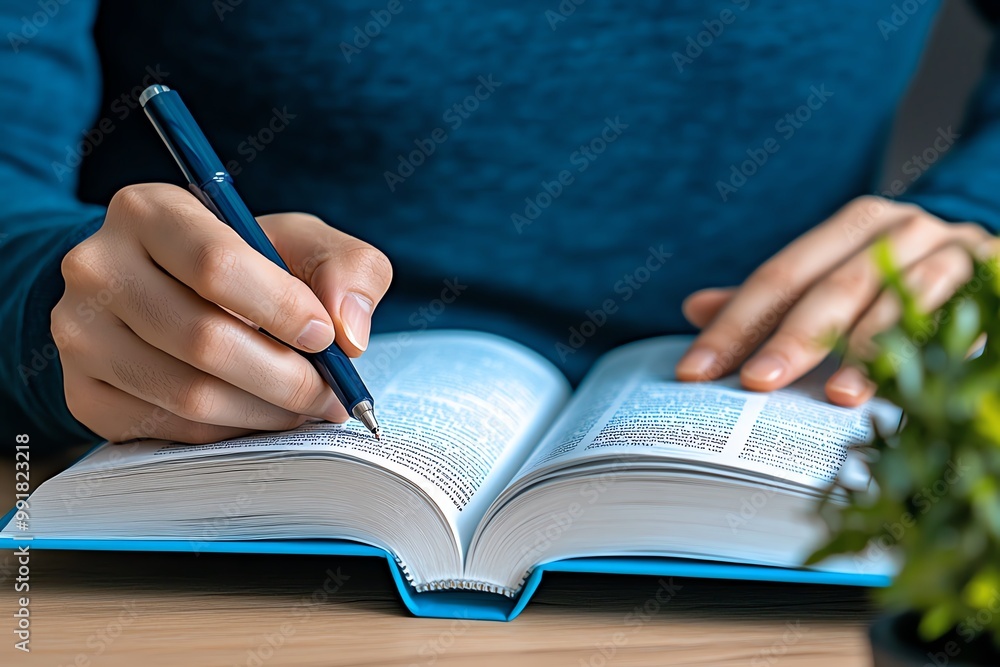 A person reading a self-help book, taking notes and reflecting on the wisdom found within the pages A person reading a self-help book, taking notes and reflecting on the wisdom found within the pages