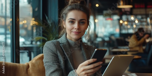 Busy Woman Engrossed in Cell Phone