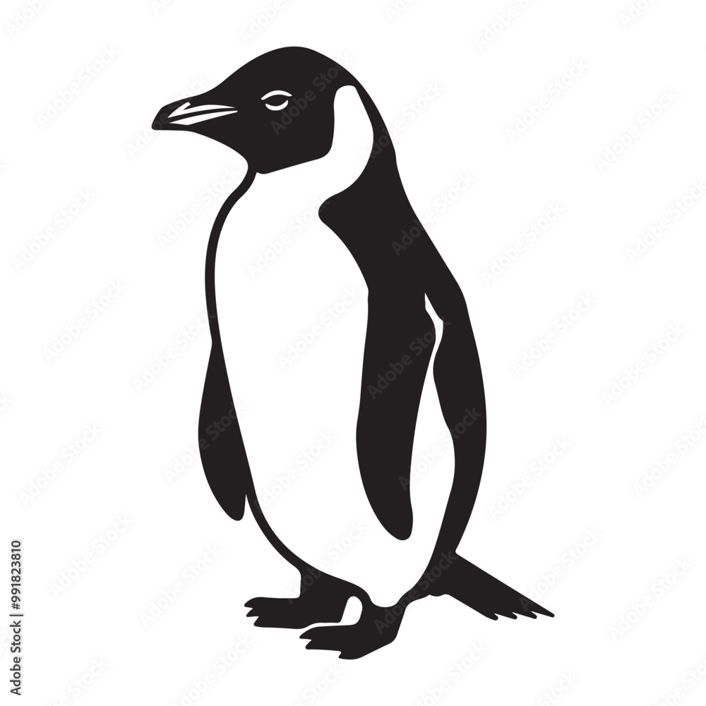 Fototapeta premium Penguin Silhouette Vector Art Illustration, Animal Isolated On White Background, Penguin Silhouette
