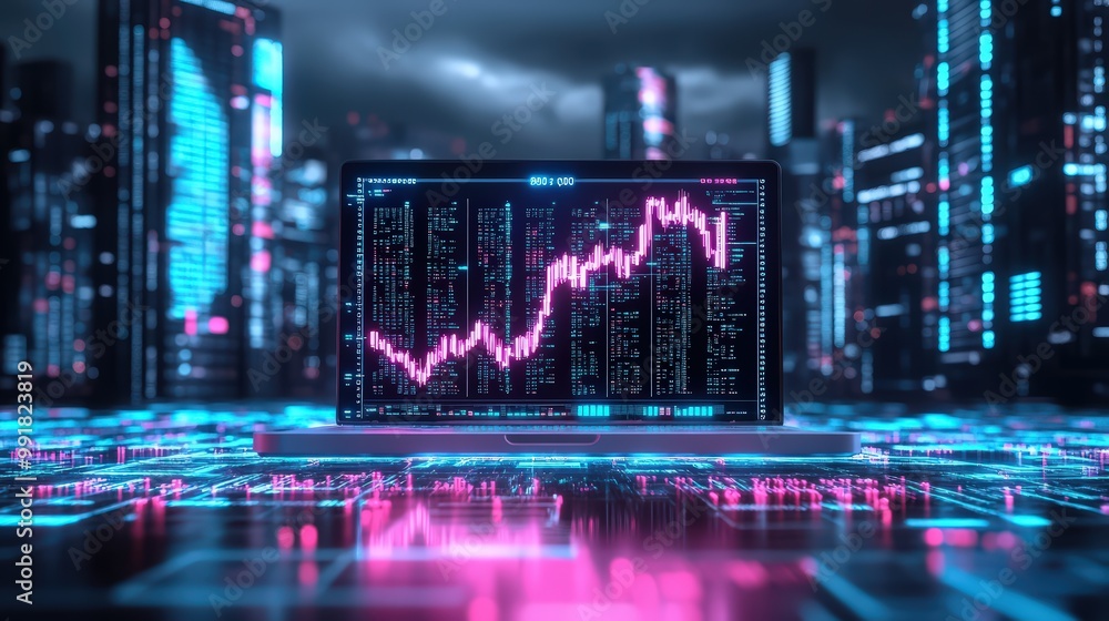 A thunderstorm looms over a high-tech digital landscape showcasing fluctuating investment trends, blending finance with futuristic urban vibes in vibrant neon colors. A thunderstorm looms over a high-tech digital landscape showcasing fluctuating investment trends, blending finance with futuristic urban vibes in vibrant neon colors.