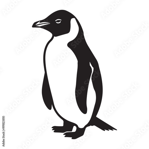 Penguin Silhouette Vector Art Illustration, Animal Isolated On White Background, Penguin Silhouette