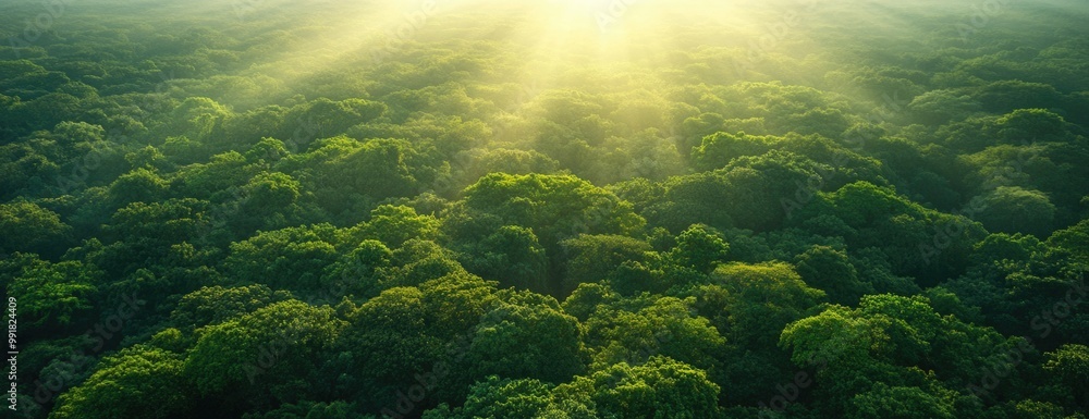 Sunlight Shining Over Dense Green Forest Canopy Sunlight Shining Over Dense Green Forest Canopy
