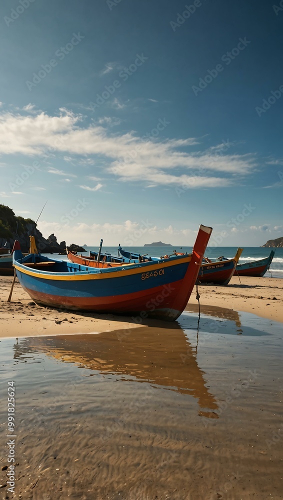 Traditional fishing boats parked on the beach. Traditional fishing boats parked on the beach.