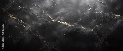 Panel kuchenny z motywem Abstract black marble with golden veins.