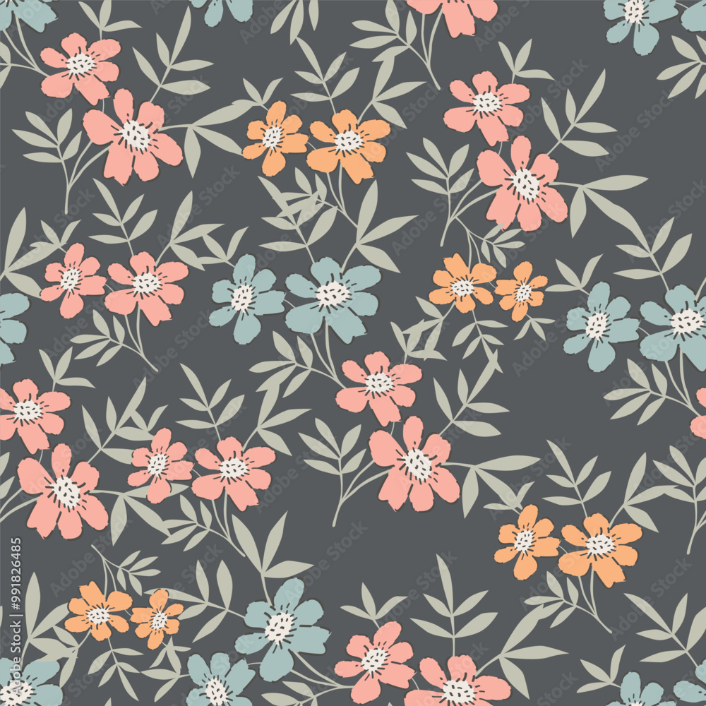 Obraz premium flower, pattern, floral, seamless, flowers, vector, nature, design, decoration, illustration, blossom, spring, art, wallpaper, pink, plant, summer, ornament, leaf, cherry, card, decor, texture, 
