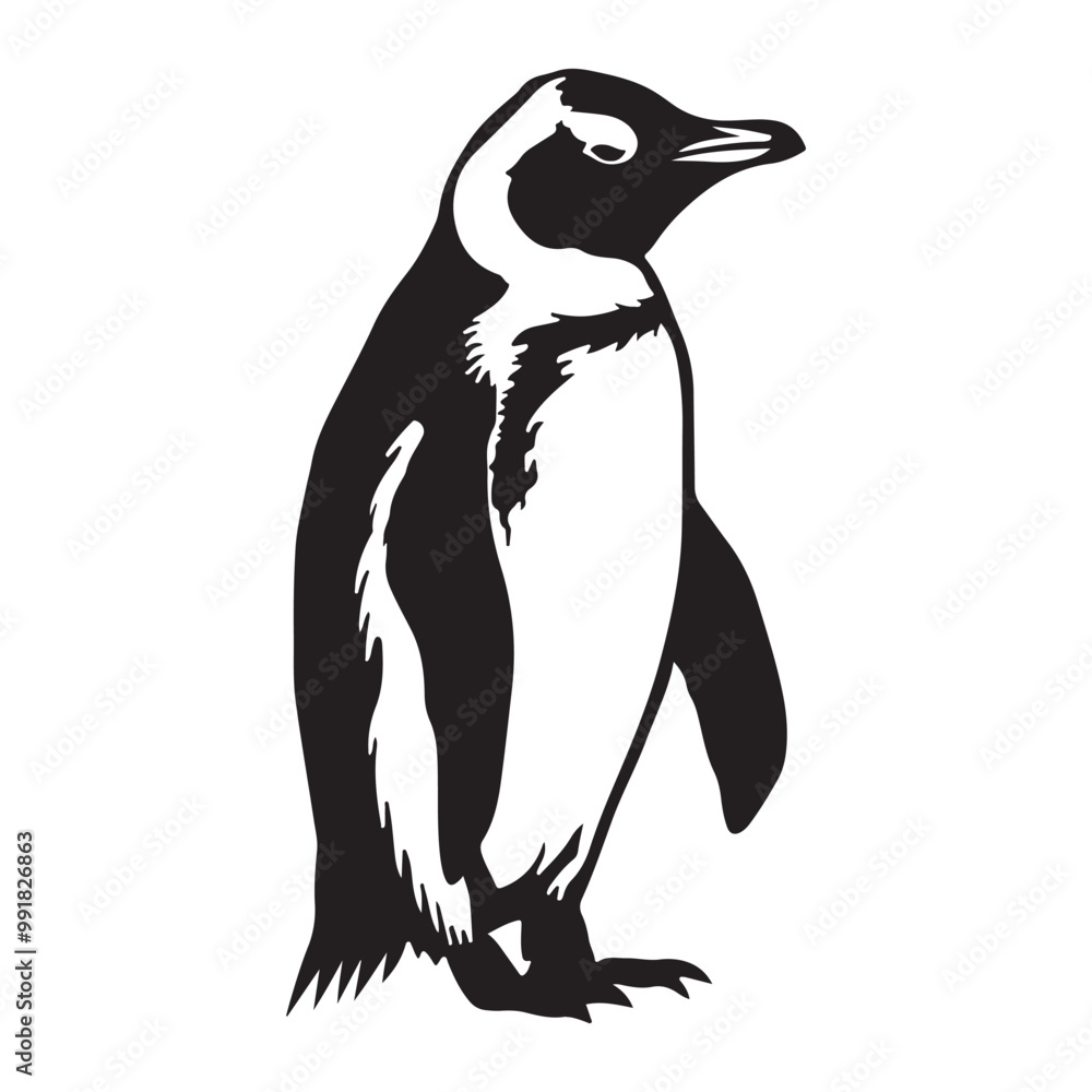 Obraz premium Penguin Silhouette Vector Art Illustration, Animal Isolated On White Background, Penguin Silhouette