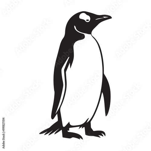 Penguin Silhouette Vector Art Illustration, Animal Isolated On White Background, Penguin Silhouette