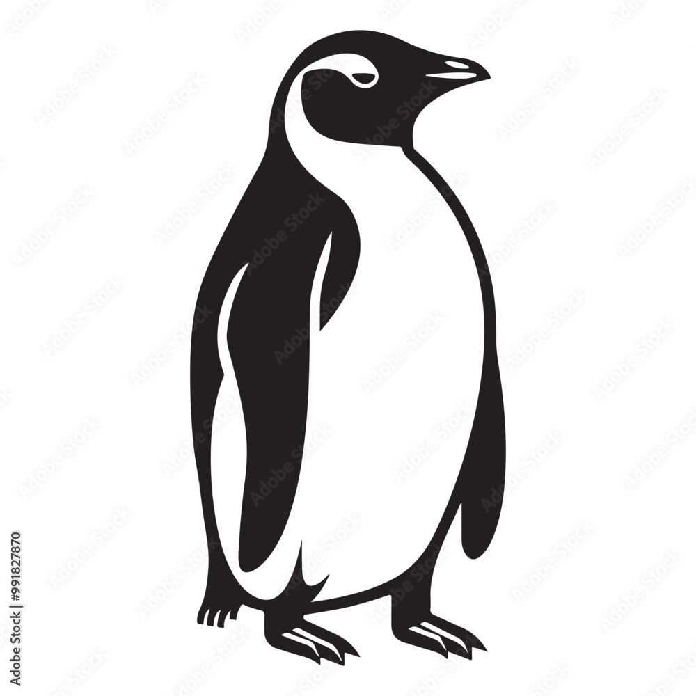 Fototapeta premium Penguin Silhouette Vector Art Illustration, Animal Isolated On White Background, Penguin Silhouette